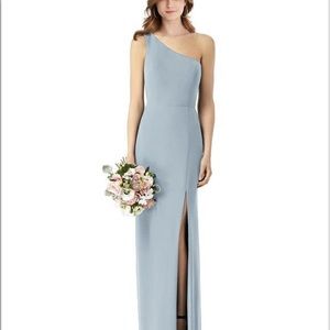 Dessy Bridesmaid Dress: One-Shoulder Crepe Trumpet Gown with Front Slit